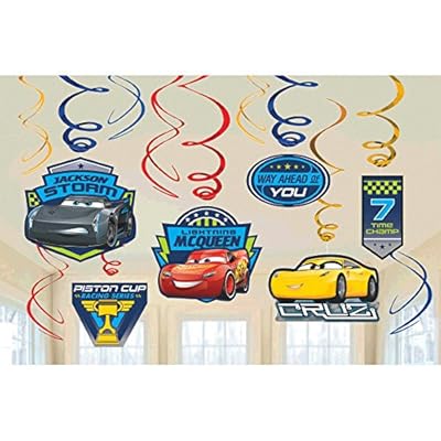 Disney Cars Party Decorations Party Supplies Pack: Straws, Hanging Swirls, Table Decorating Kit, and Jumbo Add-An-Age Banner