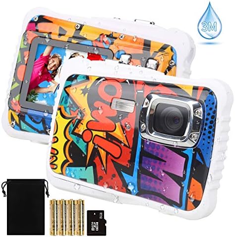 【2019 Newest Kids Camera】 Kids Camera, Waterproof Digital Camera for Children, 12MP HD Underwater Camcorder with 3M Waterproof, 2.0 Inch LCD Screen, 8X Digital Zoom, Flash Mic and 8G SD Card