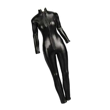 sharprepublic 1:6 Weibliche Action Figur Kleidung Kunstleder Overall Jumpsuit Set Schwarz