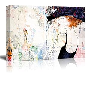 Canvas Wall Art - Abstract Woman Sketch with Grunge Background - Giclee Print Gallery Wrap Modern Home Art Ready to Hang - 12x18 inches