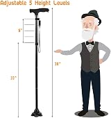 RUNZI Folding Cane with LED Light Adjustable Quad Base 53-25 In Titanium view 5