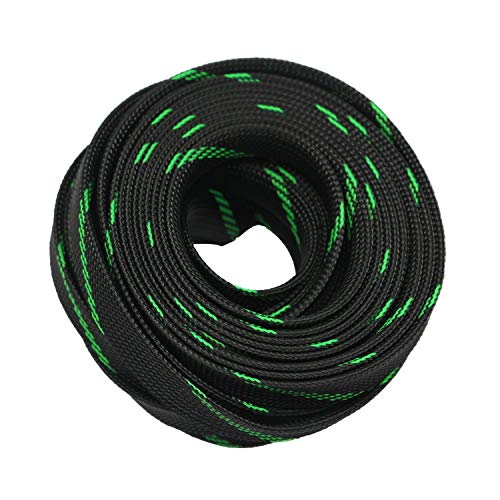 30ft PET Expandable Sleeving Flexo Wire Cable Sleeve (1/2", Green&Black) - Thumbnail 3