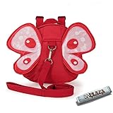 EPLAZA Toddler Walking Safety Butterfly Belt Backpack with Leash Child Kid Harness Strap Bag (red backpack)