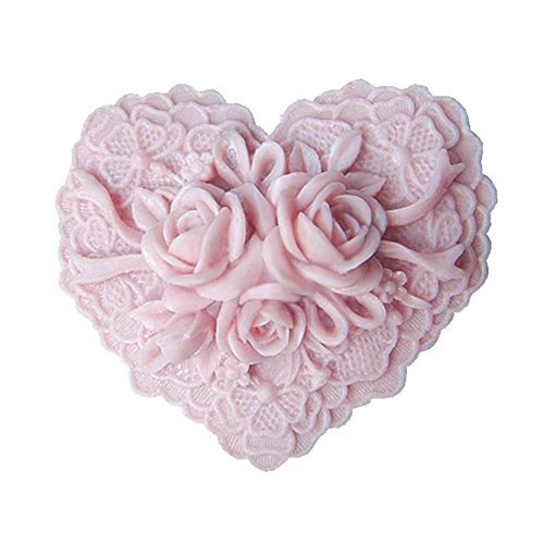 Moldiy Heart Shape Silicone Soap Making Art Clay Craft Mold with Delicate Floral Pattern