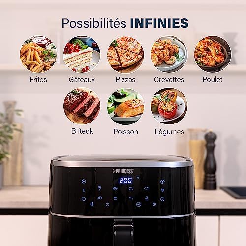 Friteuse à Air 6L XXL, Airfryer Numérique avec 6 Programmes, Écran Tactile LED, Économe en Énergie, Moins d’Huile, Revêtement Antiadhésif, 1500 W, 182244