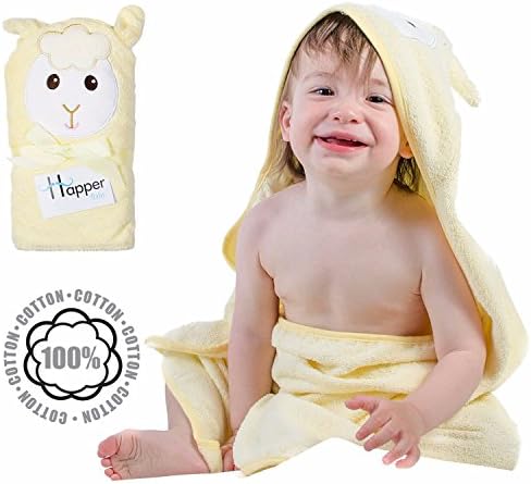 Happer Baby Hooded Baby Towel for Bath Beach Boys and Girls 100% Cotton - Yellow