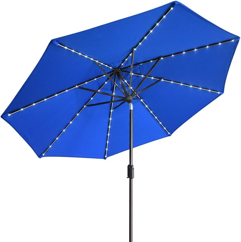 Amazon Com Eliteshade Sunbrella Solar Umbrellas 9ft Market Umbrella With 80 Led Lights Patio Umbrellas Outdoor Table Umbrella With Ventilation And 5 Years Non Fading Top Royal Blue Garden Outdoor