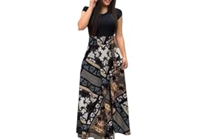 HIUARA 2023 Women Short Sleeves Dresses with Pockets Long Sun Dresses Summer Boho Casual Crewneck Beach Maxi Long Dress