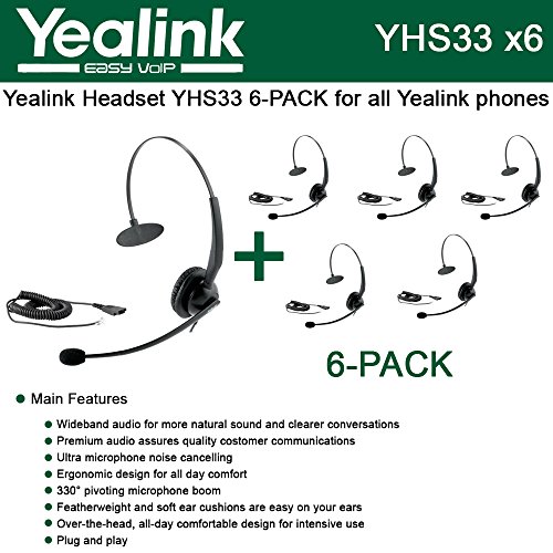Yealink YHS33 6-PACK Wideband Headset for Yealink IP Phones, plug and play