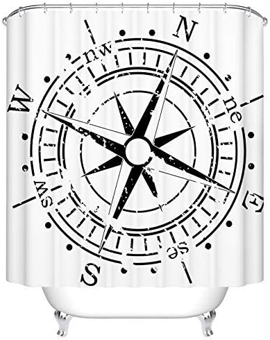 Amazon シャワーカーテンシャワーカーテンセット 古いコンパスの黒と白のイラスト ポリエステル生地 防水シャワーカーテン 72w X 84lインチ アートバスルームの装飾 165x180 Cm シャワーカーテン ホーム キッチン オンライン通販