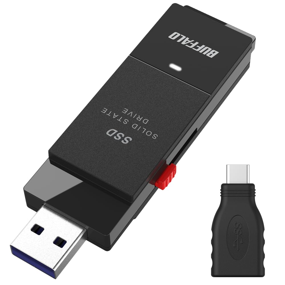 バッファロー SSD 外付け 2.0TB USB3.2 Gen2 読込速度600MB/秒 PS5/PS4メーカー動作確認済 コンパクト 小型 Type-Cアダプター付属 ブラック 【 iPhone 16 / 16 pro 動作確認済み 】 SSD-SCT2.0U3BA/N商品画像