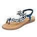 Wollanlily Women Summer Beach Bohemia Flat Sandals Rhinestones Flower Ankle Strap Flip-Flop Shoes(8 B(M) US,Blue)