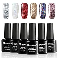 Vrenmol Diamond Gel Nail Polish Set 6pcs Soak Off UV LED Nail Lacquer Glitter Nail Art Manicure Kit 8ml