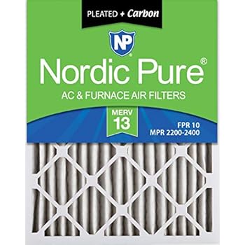 Nordic Pure 16x25x2 MERV 13 Plus Carbon Pleated AC Furnace Air Filters, 3 PACK, 3 PACK