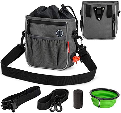 BABEYER Dog Treat Pouch Pet Training Bag, Treat Tote Carry Kibble Snacks Toys for Training Reward Walking-Grey