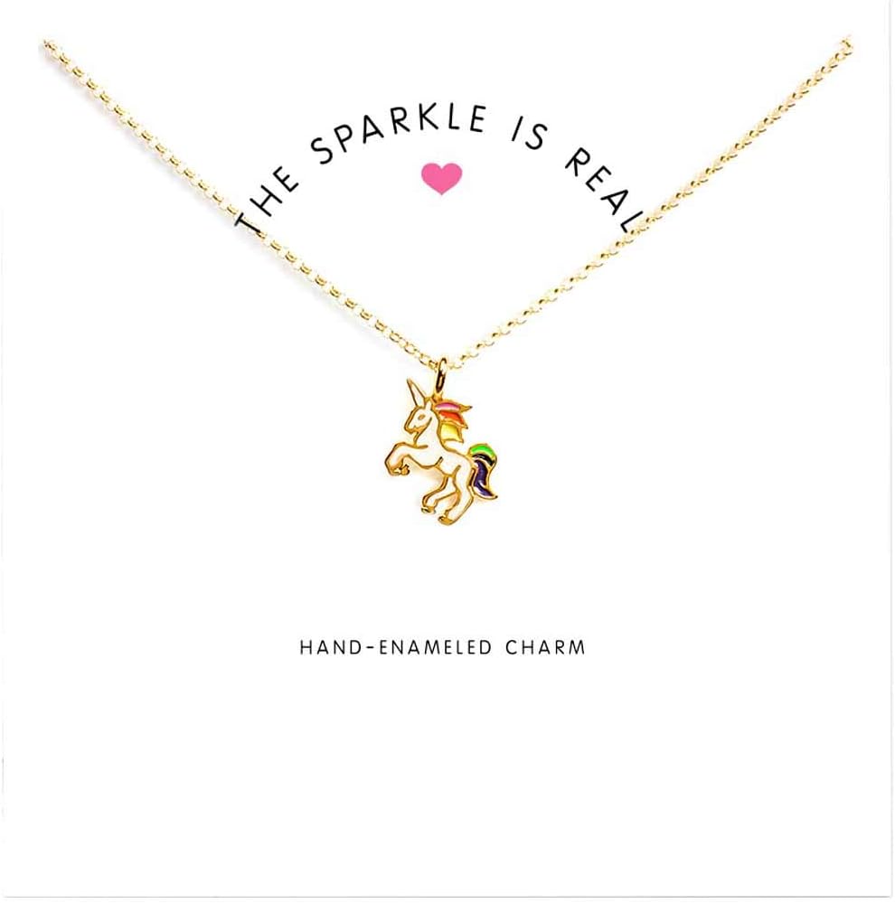 Friendship Unicorn Clavicle Necklace Gold Lucky Rings Necklace with Meaning Card Gift …