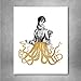Gold Foil Art Print - Victorian Octopus Lady With Gold Foil Tentacles 8x10 inches