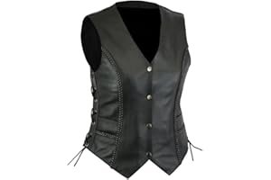 A&H Apparel Women's Motorcycle Biker Classic Vest - Rev Up Your Style with Genuine Cowhide Leather Vest With Adjustable Laces