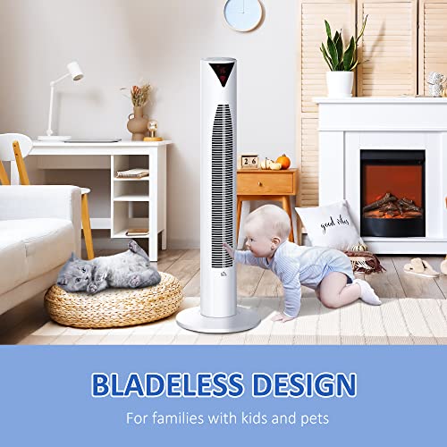 HOMCOM Freestanding Tower Fan Cooling for Home Bedroom with Oscillating, 4 Modes, 3 Speeds, 12h Timer, LED Sensor Panel, Remote Controller, White