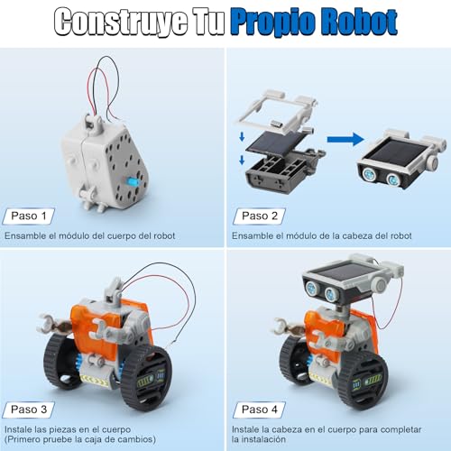 Robot de Juguete Solar Recargable, Juguetes de Proyectos STEM para Adolescentes de 8 a 16 Años, Kit de Experimentos de Construcción de Bricolaje, Alimentado por Energía Solar o Alimentado por Batería