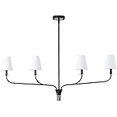 ALBHH Modern 42" Linear Chandelier for Kitchen Island & Dining Room - 4-Light Black Finish with White Fabric Shades, Adjustab
