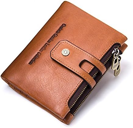 Onstro RFID Blocking Zipper Wallet for Men with Coin Pocket Bifold Vintage Genuine Leather Brown