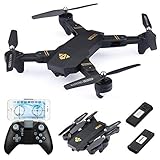 Virhuck VISUO XS809W Drone with Camera Live Video, WiFi FPV Quadcopter with 120° Wide-Angle 720P HD Camera Foldable Drone RTF - Altitude Hold, 3D Flip, APP Control, Gravity Sensor + Bonus Battery