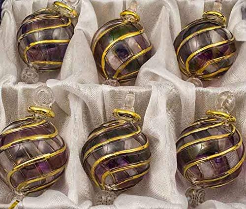14k Gold Decorated Egyptian Glass Christmas Ornaments - Set of 6