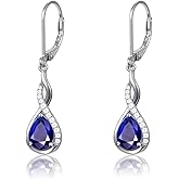 Birthday Gifts Birthstone Earrings for Women: Solid 925 Sterling Silver Hypoallergenic Leverback Infinity Teardrop Dangle - Valentine's Day Christmas Anniversary Presents for Wife Girlfriend Mom Her