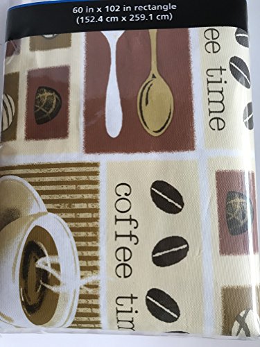 Mainstays Coffee Time Vinyl Tablecloth 60 in. x 102 in. Rectangle Brown Beige