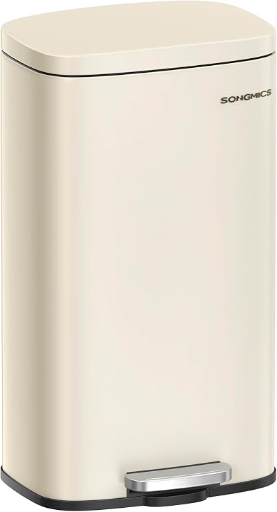 SONGMICS Kitchen Bin 30 L Pedal Soft Close Steel Inner Bucket Sand Beige