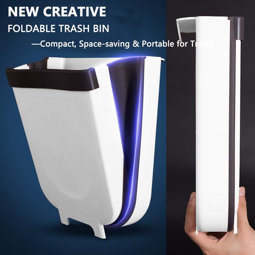 Kitchen hanging trash can for Kitchen Cabinet Door 9L/2.4 Gallon Collapsible Foldable Compact Garbage Bins Trash Holder with Trash Bags for Bedroom Office Portable Home & Outdoor Garbage Can (White): Home & Kitchen