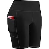 Sunvalix High Waisted Biker Shorts for Women with Pockets Tummy Control Yoga Workout 8" Spandex Bike Shorts for Gym Running