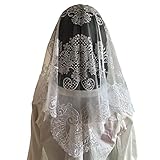 Spanish Mantilla Triangular Mantilla Lace Head Covering Mass Catholic Church Veil (White), 120cmx60cm