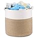 Magicfly Nursery Storage Basket, 15 X 15 X 14 Inch Woven Storage Baskets for Toys, Laundry, and Baby Blankets, Cotton Rope Baskets Large Baby Organizer, Beige & White