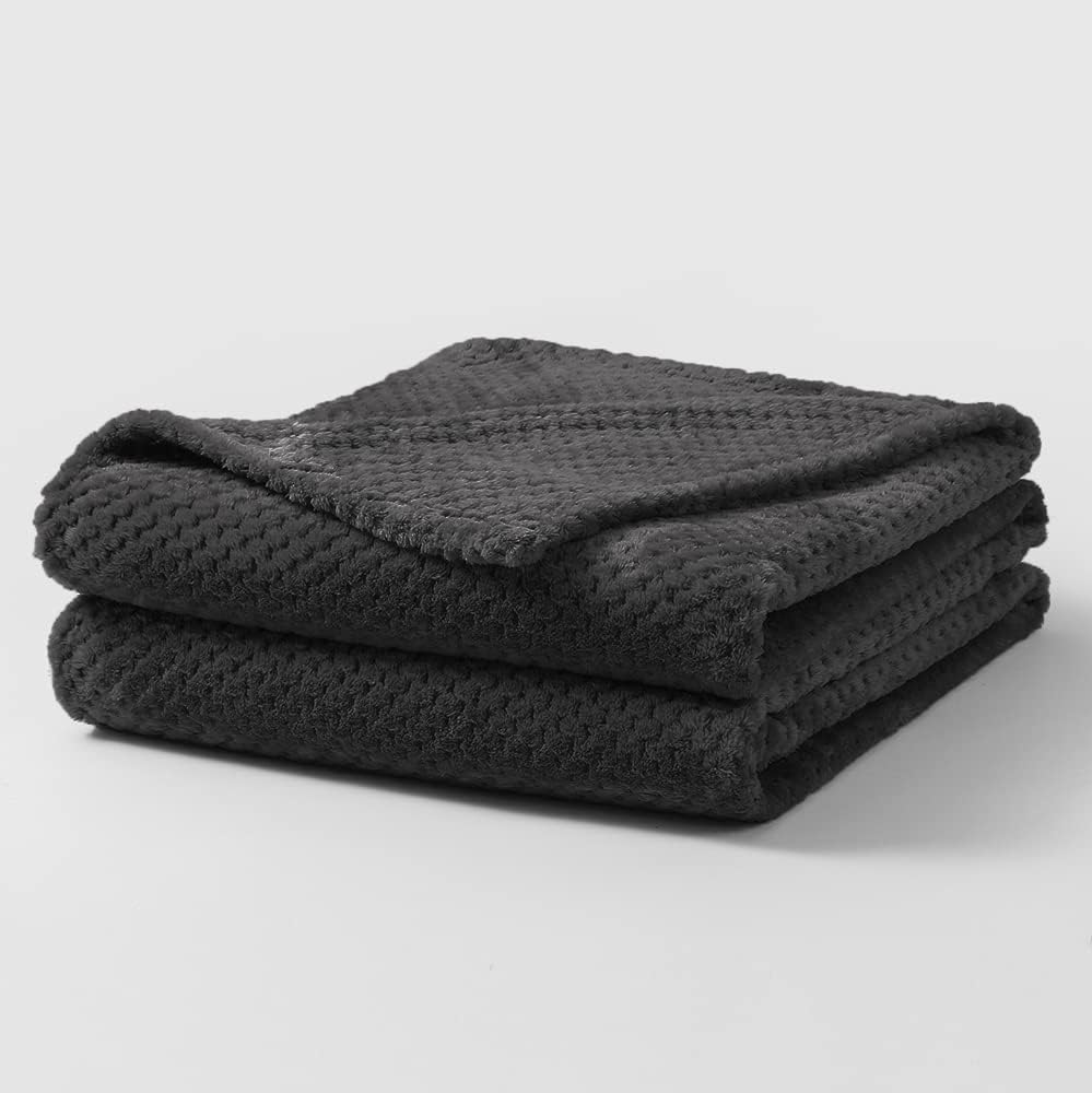 Bear & Panda Waffle Flannel Fleece Mink Throw - Sofa/Bedspread/travel Blankets – Honeycomb Super Soft, light-weighted, Warm, Cosy Large Size Single, Double, King - Charcoal, King (200 x 240cm) — image 1