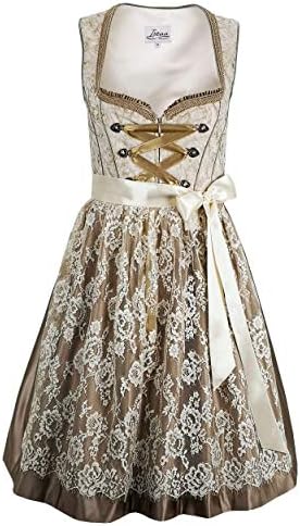 Exclusive Dirndl 2 pcs. Andrea Traditional Dress in Gray and Brown with Apron for Oktoberfest Carnival