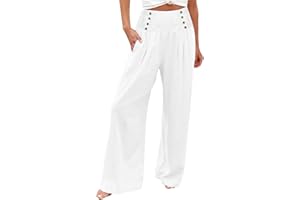 YUTANRAL Linen Pants for Women Summer High Waist Stretch Drawstring Wide Leg Pants Fashion Casual Palazzo Pants with Pockets