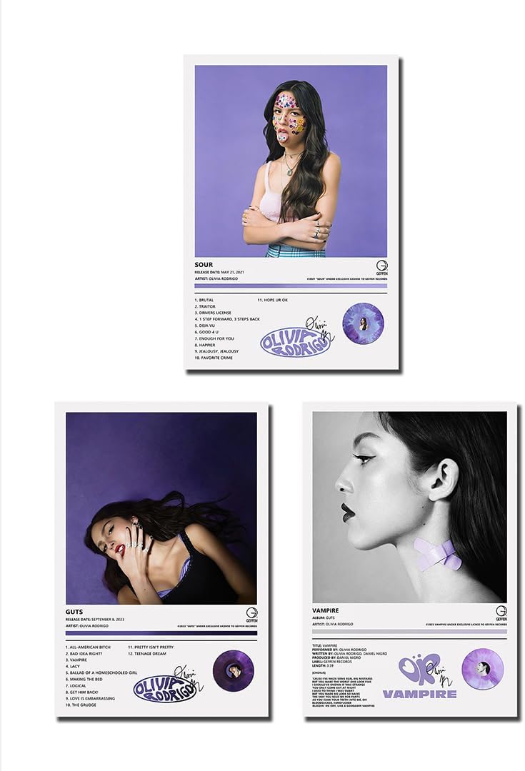 Wall Décor - BATWHO Olivia poster A Set of 3 canvas posters,GUTS Poster SOUR Poster VAMPIRE Poster, Rodrigo Album Aesthetics 3 Piece Set,8x12IN Canvas Prints Unframed Set of 3