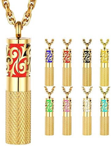 Essential Oil Diffuser Cylinder Necklace Pendant Stainless Steel 18K Gold Plated, Supcare Aromatherapy Necklace Jewelry for Scented Oil for Men/Women