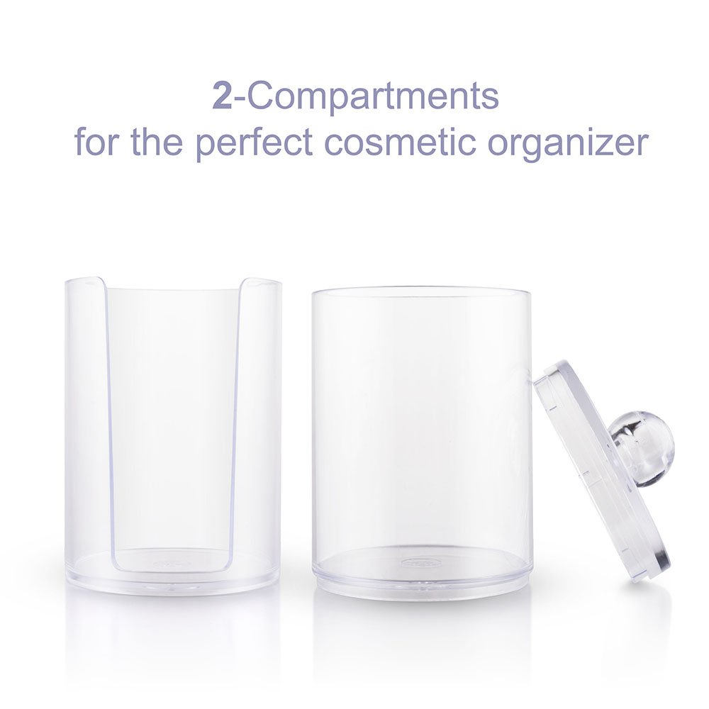 Clear Acrylic Cosmetic Display Cases & Cotton Pad Round Holder Makeup Accessories Organizer-2 Compartments