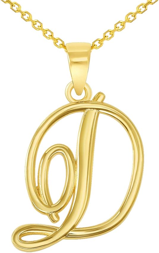14k Yellow Gold Elegant Script Letter D Cursive Initial