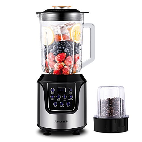 AimoresÂ CommercialÂ BlenderÂ forÂ Shakes and Smoothies,Â FoodÂ Processor,Â 4-in-1 High SpeedÂ Programmed JuiceÂ Blender, with 52oz Glass Jug, Grinding Cup for Beans, 6 Blades,Â TamperÂ &Â Recipe,Â ETL/FDA(Silver)