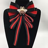 black bow tie brooch for women bowknot red jabot collar Pre Tied Neck Tie black fabric brooch Adustable ribbon Brooch bee Pin for Christmas Wedding Party (SR116)