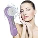 K-SKIN Facial Cleansing Brush Waterproof Exfoliate Pore Smooth Skin for 3 Speeds Modes Setting with 2 Brush Heads (Purple)