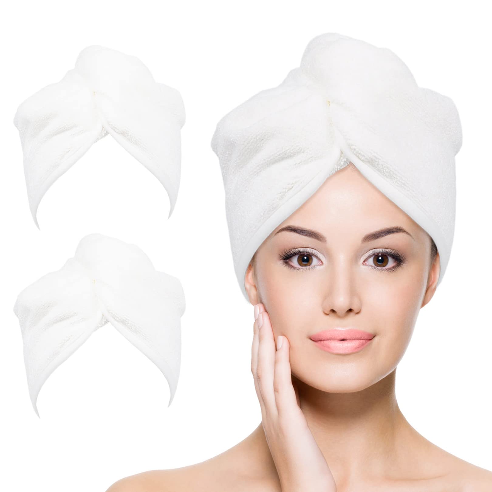 Photo 1 of YoulerTex Microfiber Hair Towel Hair Wrap: 2 Pack 10X26 Hair Dryer Towels for Women Absorbent Turban Twist Drying Shower Cap Curly Hair Products for Hair Care Hair Accessories (03 White)