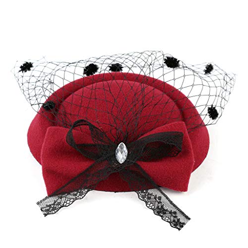 BCDshop_hairband clearance Girls Women Fashion Fascinators Tea Party Headpiece Headwear Mesh Net Beret Hat Tiara on a Hair Clip (Red) - Thumbnail 6