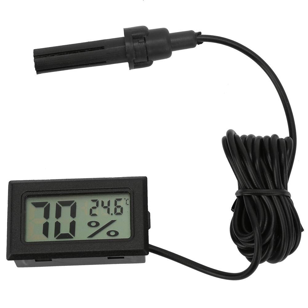 Digital hygrometer thermometer, relative humidity meter for internal electronic mini-temperature 2 in 1, with LCD display for greenhouse, garden, cellar (hygrometer with 1.5 m line probe)(Black)