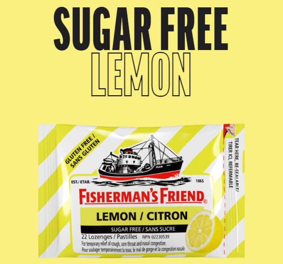 Fisherman’s Friend – Sugar Free Lemon | For Temporary Relief of Cough, Sore Throat & Nasal Congestion | No Sugar | Halal, Vegan, Kosher & Gluten Free | 8 Packs of 22 Lozenges (176 Total Count)