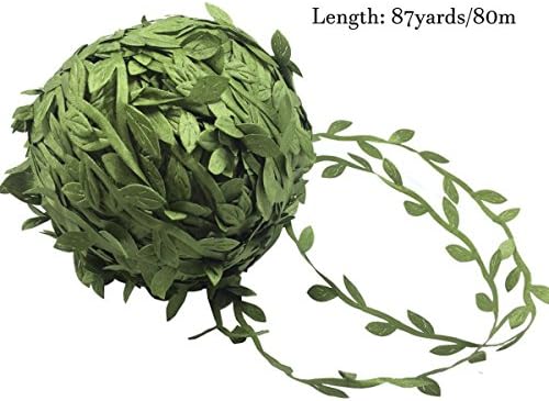 levylisa 87 Yards Olive Leaf Vine Ribbon DIY Leaf Headband Leaf Balloon Tail DIY Leaf Crown DIY Leaf Napkin Rings Leaves Garland Ribbon Craft Sewing DIY Wedding Bouquet DIY Wedding Gift